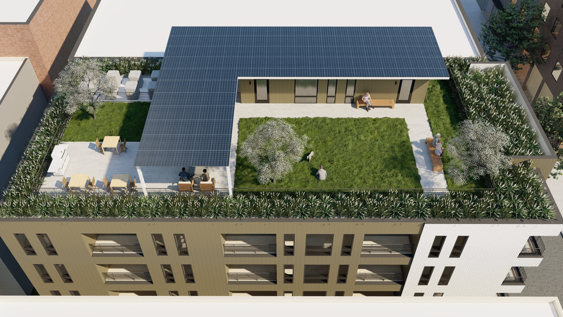 A green roof on the Ivy Commons sustainable architecture development project